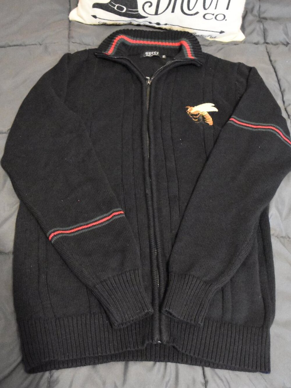 Vintage Gucci Bumble Bee Web Stripe Cardigan Size M - Made in Italy Unisex